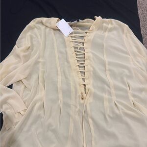 H&M Cream Lace-Up Blouse